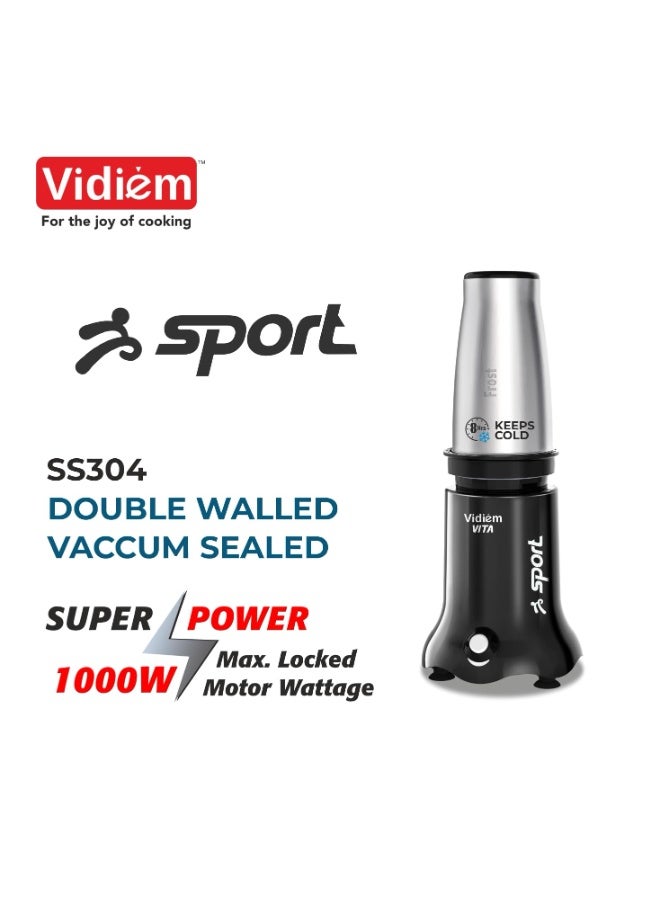 فيديم Vidiem VITA Sport 500 W Personal Blender/Mixer/Grinder/Smoothie Maker | 22000 RPM Aria CoolTec Motor | 3 Jars (600 ml SS Flask, 500 ml + 250 ml jar) For Gym/Travel/Kitchen Needs | 3 Year Warranty - Image 4